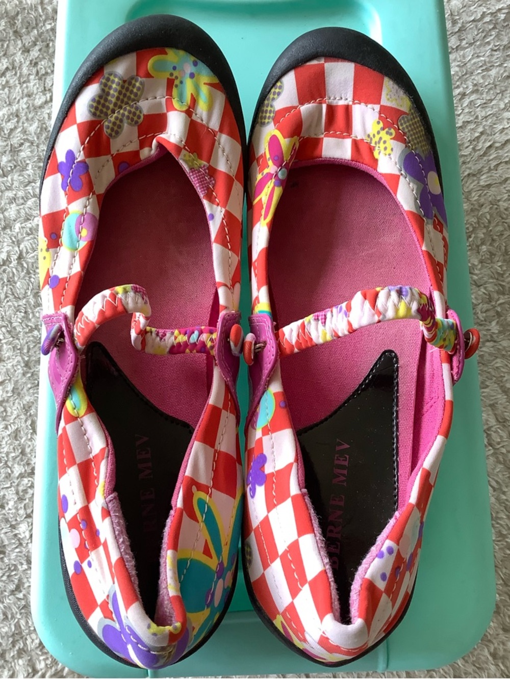 Bernie Mev Checkered Nylon Rubber Soled Mary Jane’s